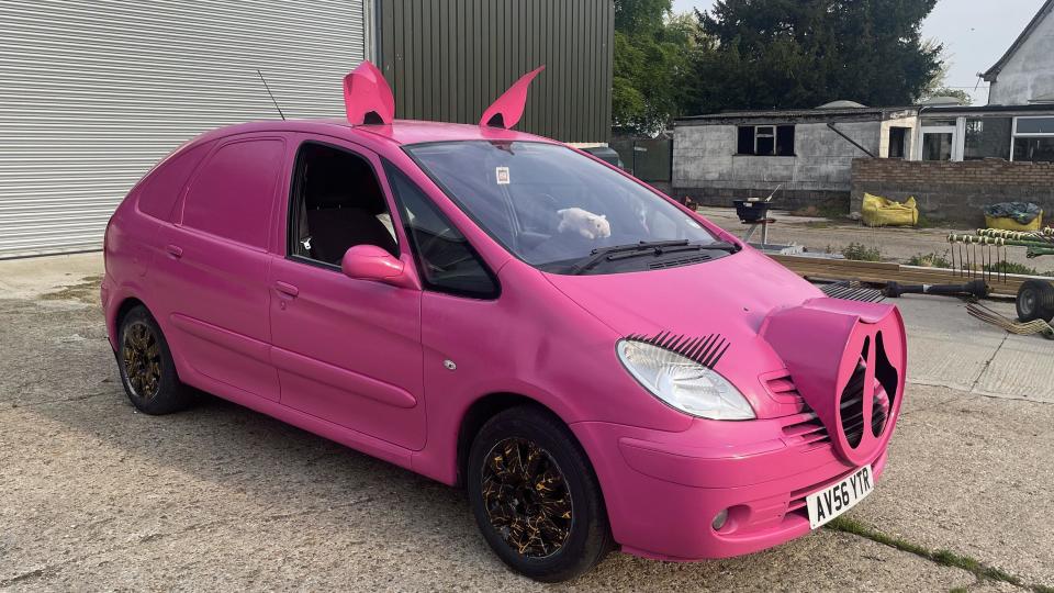 The Pigasso car, painted pink, including a modelled snout, eyelashes and ears