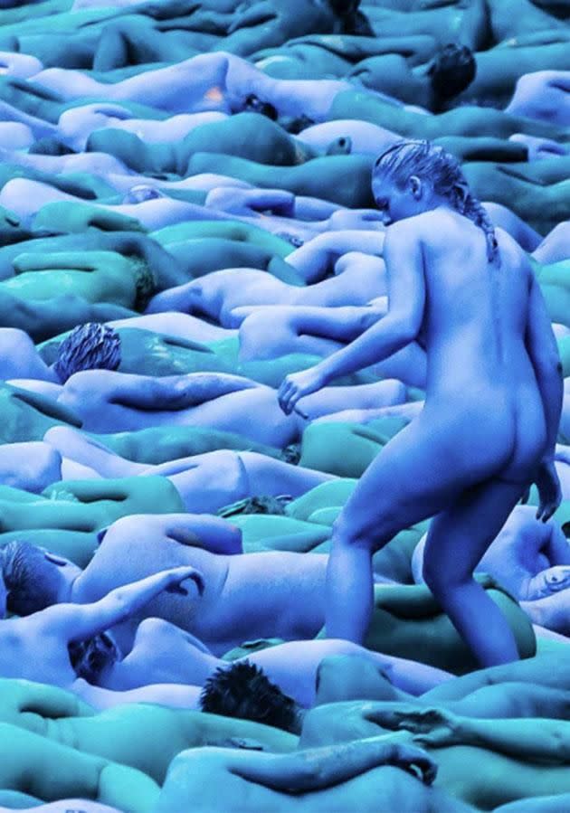 Four different shades of blue were painted on more 3200 bodies. Photo: Instagram