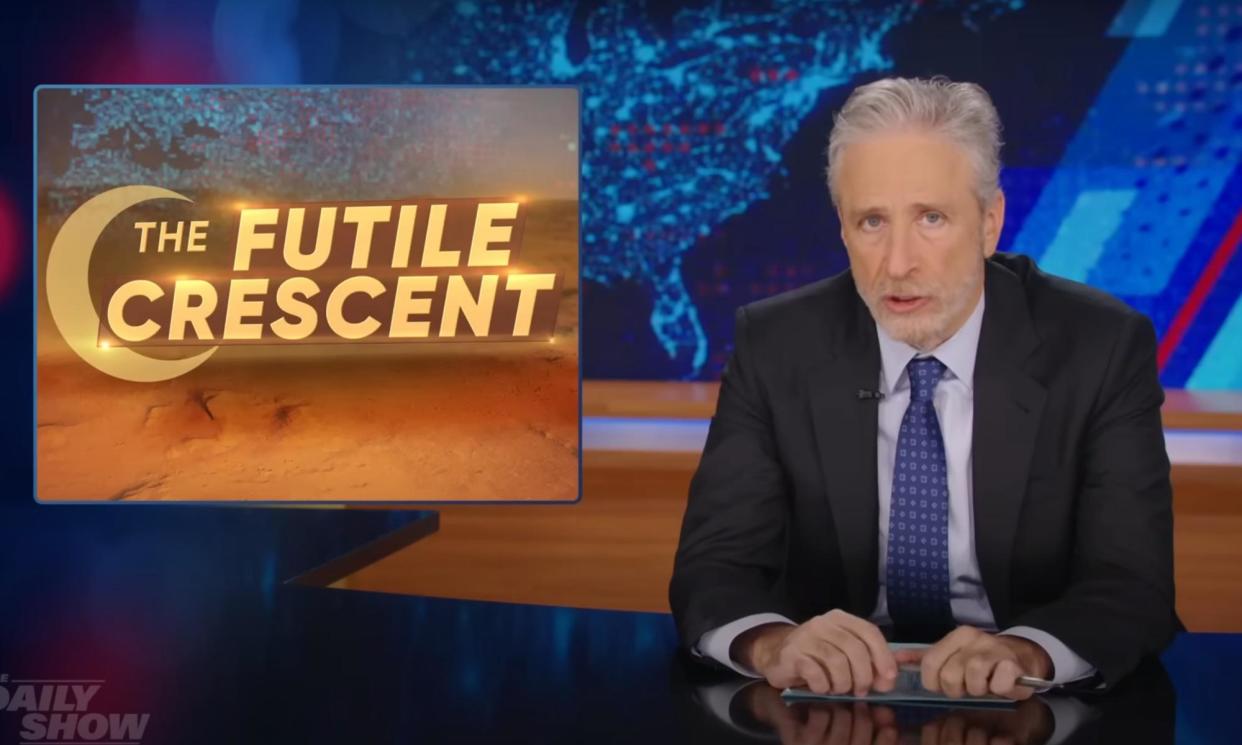 <span>Jon Stewart: ‘America knows this is wrong. But apparently, it doesn’t seem to have the courage to say it in a straightforward manner.’</span><span>Photograph: Youtube</span>