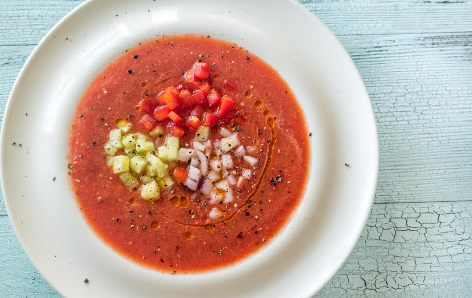 A bowl of gazpacho.