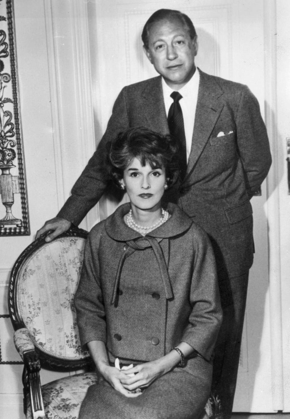 William Paley, the chairman of American broadcasters CBS, with his wife, Babe Paley, in Denmark, on 8 May 1958 (Keystone/Getty Images)