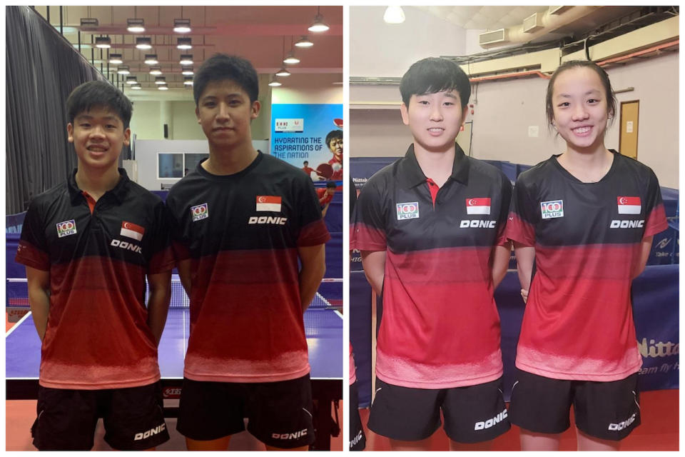 Singapore youth paddlers (from left) Izaac Quek, Lucas Tan, Zhou Jingyi and Ser Lin Qian have been promoted to the senior national squad. (PHOTO: Singapore Table Tennis Association)