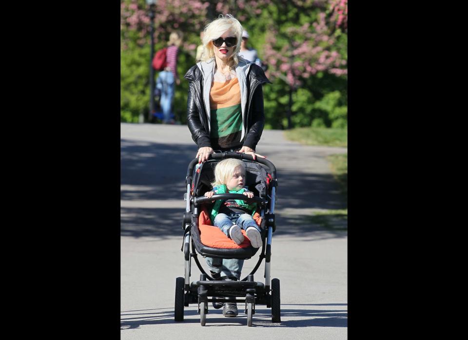 Gwen Stefani heads out to Primrose Hill giving her son Zuma a push in the stroller in London, England.