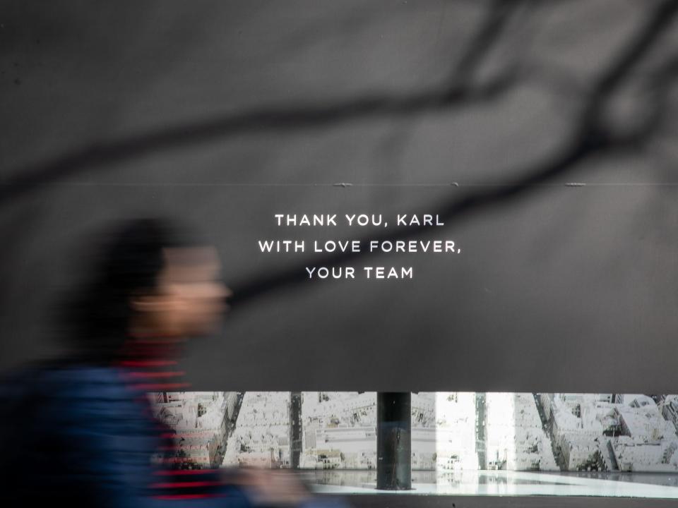 Sign outside Karl Lagerfeld boutique reads 'thank you Karl' after his death