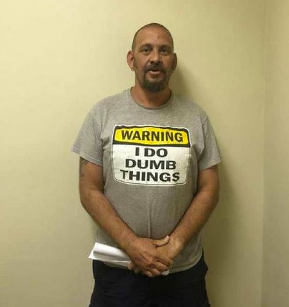 Give accused burglar David Durham points for honesty. When Durham was arrested back in April in connection with a series of vehicle burglaries in Naples, Florida, he was wearing a shirt that said, <a href="http://www.huffingtonpost.com/2015/04/27/i-do-dumb-things_n_7155128.html?utm_hp_ref=mug-shots" target="_blank">"I do dumb things."</a>