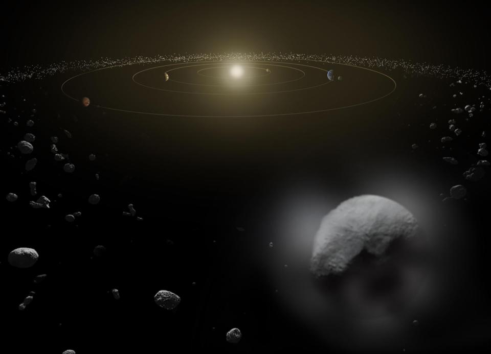 Dwarf planet Ceres is seen in the main asteroid belt, between the orbits of Mars and Jupiter, as illustrated in this undated artist's conception released by NASA January 22, 2014. Ceres, one of the most intriguing objects in the solar system, is gushing water vapor from its frigid surface into space, scientists said on Wednesday in a finding that raises questions about whether it might be hospitable to life. REUTERS/NASA/ESA/Handout via Reuters (OUTER SPACE - Tags: SCIENCE TECHNOLOGY) THIS IMAGE HAS BEEN SUPPLIED BY A THIRD PARTY. IT IS DISTRIBUTED, EXACTLY AS RECEIVED BY REUTERS, AS A SERVICE TO CLIENTS. FOR EDITORIAL USE ONLY. NOT FOR SALE FOR MARKETING OR ADVERTISING CAMPAIGNS
