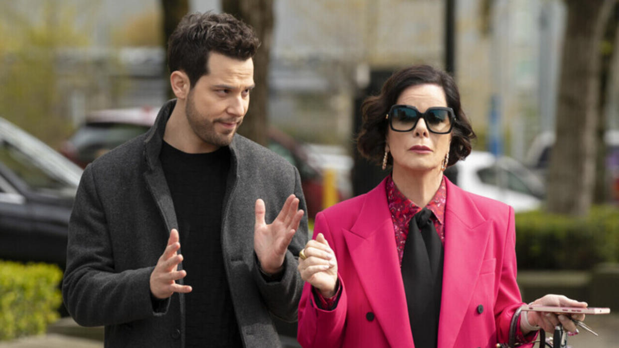  Skylar Astin as Todd and Marcia Gay Harden as Margaret in So Help Me Todd's series finale on CBS. 