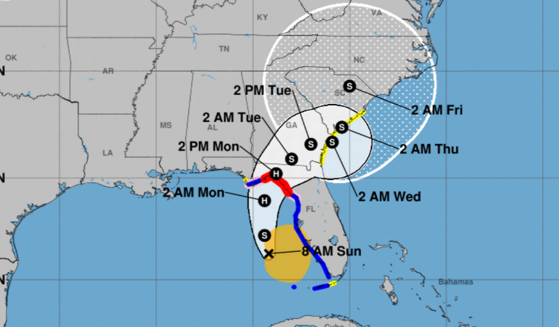 The projected path of Tropical Storm Debby as of the 8 a.m. advisory.