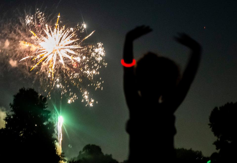 Royal Richardson, 4, watches the fireworks Sunday, July 4, 2021, in Noblesville.
.