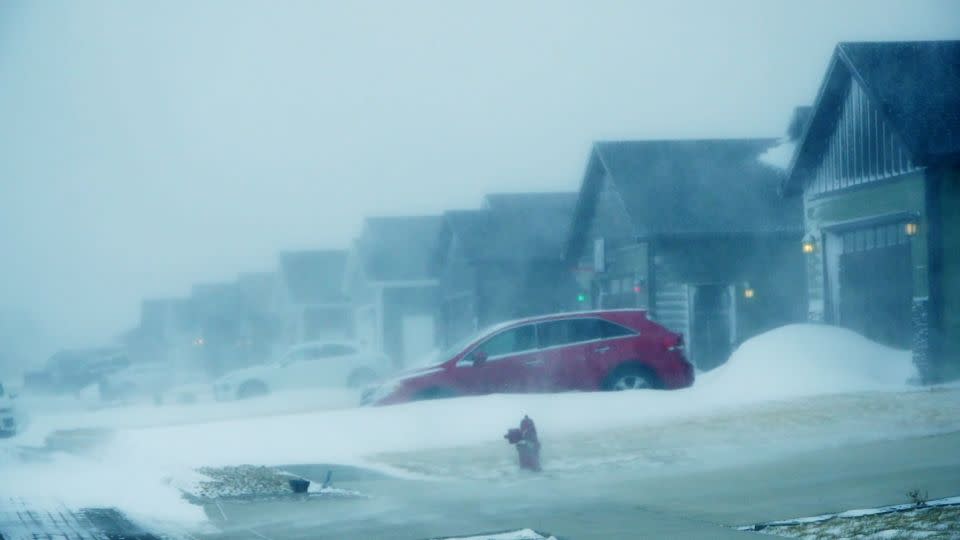 Snow blown by strong winds piles up into drifts in Box Elder, South Dakota. - Evan Ludes/LSM