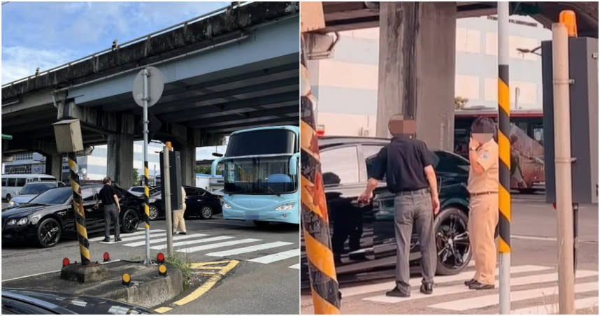 一輛軍用巴士與千萬賓利發生擦撞，賓利車車門被刮壞。（圖／擷取自Facebook／爆料公社）