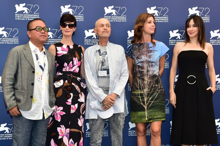 The members of the jury "Orizzonti" (from left) director Fruit Chan, actress Paz Vega, film director Jonathan Demme, director Alix Delaporte and actress Anita Caprioli pose at the 72nd Venice International Film Festival on September 2, 2015