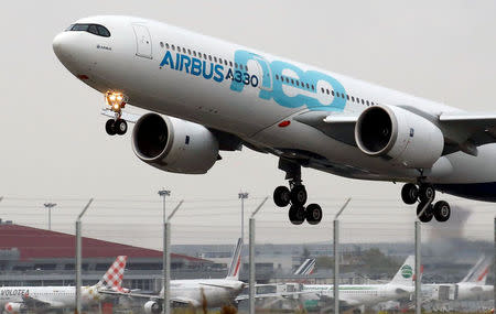 An Airbus A330neo aircraft lands during its maiden flight event in Colomiers near Toulouse, France, October 19, 2017. REUTERS/Regis Duvignau