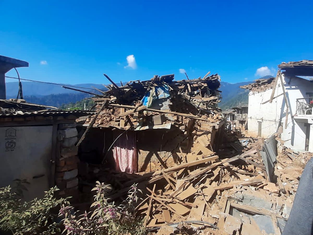 Damaged houses lie in ruins, in the aftermath of an earthquake in Jajarkot district, Nepal on 4 November 2023 (AFP via Getty Images)