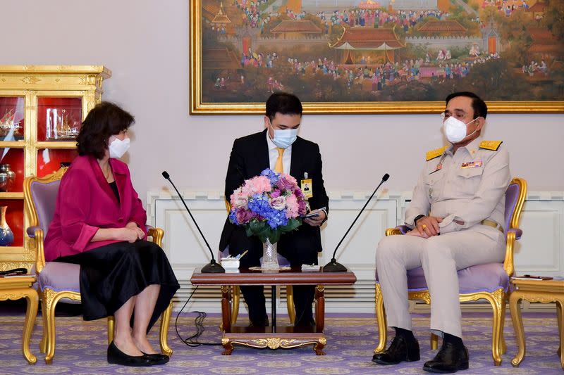 Thailand's Prime Minister Prayuth Chan-ocha meets with the U.N. Secretary-General's special envoy on Myanmar, Noeleen Heyzer at the Government House in Bangkok