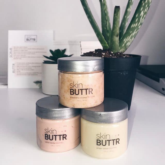 <p>There's something about a scented body product that instantly makes you feel pampered. Make sure Skin Buttr's whipped shea body butters and exfoliating scrubs, which come in scents like Cocoa Vanilla, Gingr Lemon, and Strawberry Coconut, are part of your next at-home spa session.</p><p><a class="link " href="https://skinbuttr.com/" rel="nofollow noopener" target="_blank" data-ylk="slk:SHOP NOW;elm:context_link;itc:0;sec:content-canvas">SHOP NOW</a></p><p><a href="https://www.instagram.com/p/BSuNhU5lrGy/&hidecaption=true" rel="nofollow noopener" target="_blank" data-ylk="slk:See the original post on Instagram;elm:context_link;itc:0;sec:content-canvas" class="link ">See the original post on Instagram</a></p>