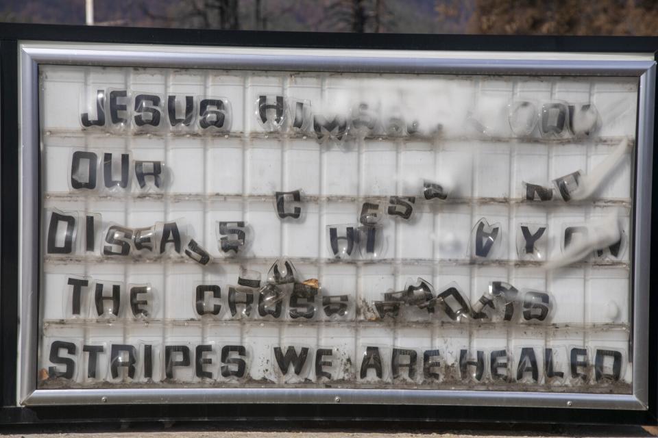 Melted letters on a church sign in Greenville.