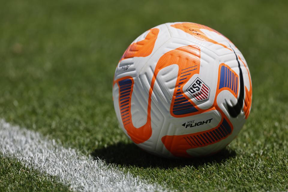 A soccer ball sits during a FIFA Women’s World Cup send-off soccer match in San Jose, Calif., Sunday, July 9, 2023. | Josie Lepe, Associated Press