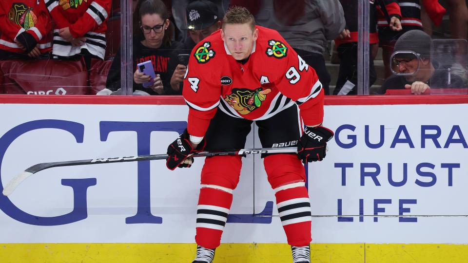 The Blackhawks and their players have been largely mum on the status of Corey Perry. (Photo by Michael Reaves/Getty Images)