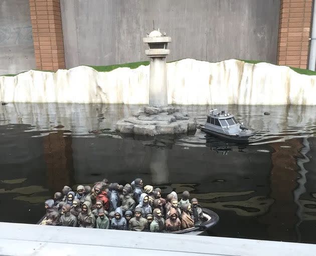 Banksy's migrant boat installation at Dismaland in 2015.