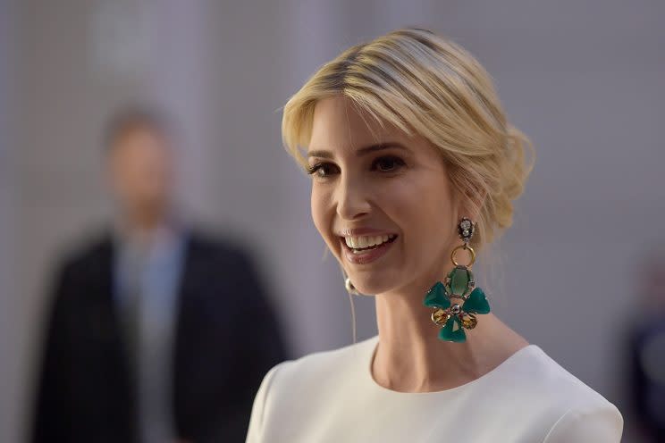 Ivanka Trump in mismatched earrings.