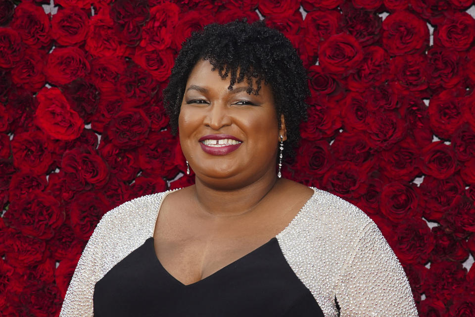 Former Georgia House Minority Leader Stacey Abrams poses for a photo on the red carpet at the grand opening of Tyler Perry Studios on Saturday, Oct. 5, 2019, in Atlanta. (Photo by Elijah Nouvelage/Invision/AP)