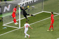 Soccer Football - World Cup - Group G - Tunisia vs England - Volgograd Arena, Volgograd, Russia - June 18, 2018 Tunisia's Mouez Hassen makes a save REUTERS/Gleb Garanich