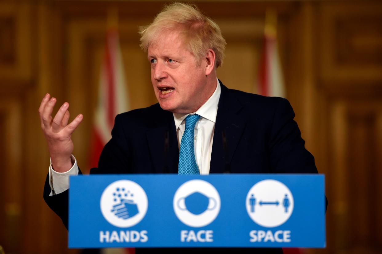 Prime Minister Boris Johnson speaking at the press briefing yesterday. (AP)