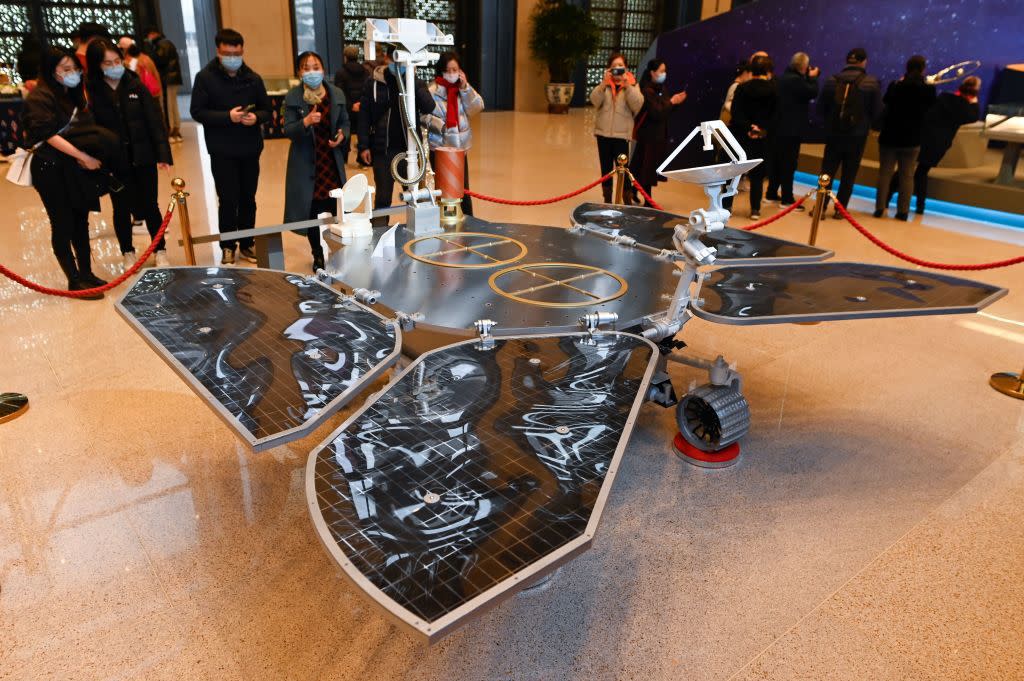 A model of the Tianwen-1 Mars rover is displayed during an exhibition at the National Museum of China in Beijing on March 4, 2021.