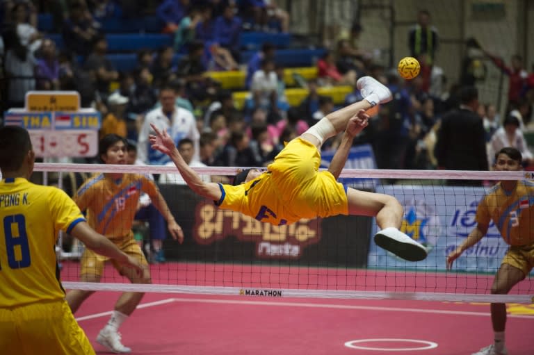 Wildly popular in southeast Asia, this gravity-defying form of 'foot volleyball' has become an Asian Games smash-hit