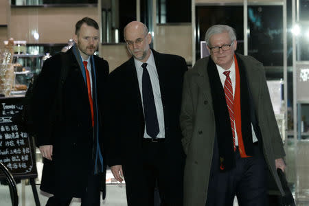 U.S. trade delegation member Under Secretary of Commerce for International Trade Gilbert B. Kaplan (R) arrives at a hotel after talks with Chinese officials in Beijing, China, February 11, 2019. REUTERS/Thomas Peter