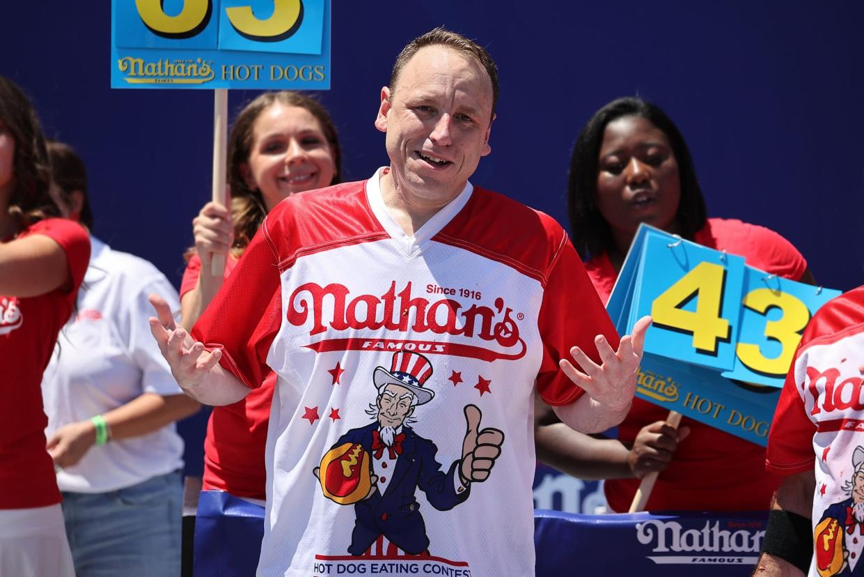 Joey Chestnut at the 2022 Nathan's Famous International Hot Dog Eating Contest