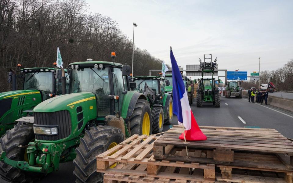 A blockage by farmers today on the A15 highway in Argenteuil, France