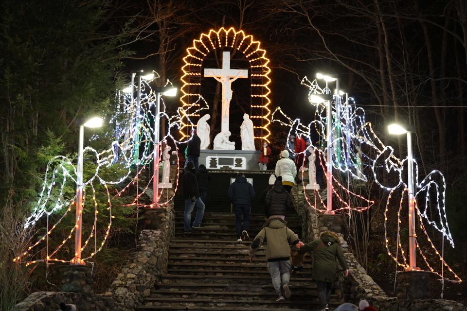 A display at the National Shrine of Our Lady of La Salette's annual Festival of Christmas lights event on Tuesday, Dec. 7, 2021.