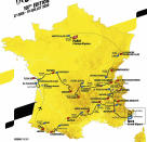 This photo provided Tuesday, Oct.15, 2019 in Paris by ASO (Amaury Sport Organisation) shows the roadmap of the Tour de France 2020 cycling race that will take place place from June 27 to July 19 2020. Like a giant roller-coaster from start to finish over five mountain ranges, next year's Tour de France will feature new summits and only a few time-trial kilometers. (ASO via AP)
