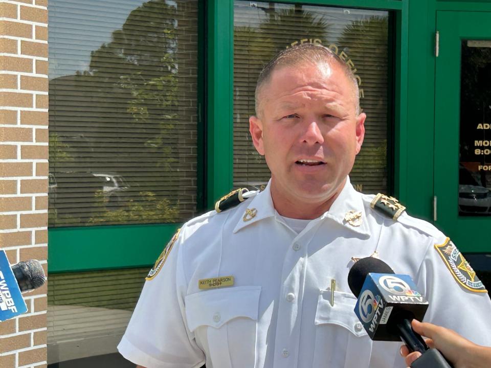 St. Lucie County Sheriff Keith Pearson spoke outside St. Lucie County Sheriff's Office Friday, July 5, 2024, about a deputy-involved shooting in which he said no one was wounded, but a man was arrested following an attempt to flee from a pursuit and crash.