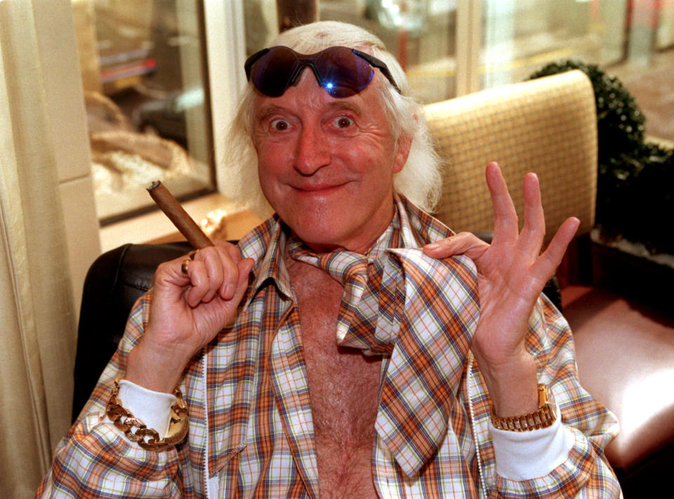 PA NEWS PHOTO 28/4/98 FORMER DJ AND TELEVISON PERSONALITY JIMMY SAVILE AT THE "TIE WEARERS OF THE YEAR AWARDS" AT THE HYATT CARLTON HOTEL, LONDON   (Photo by Peter Jordan - PA Images/PA Images via Getty Images)