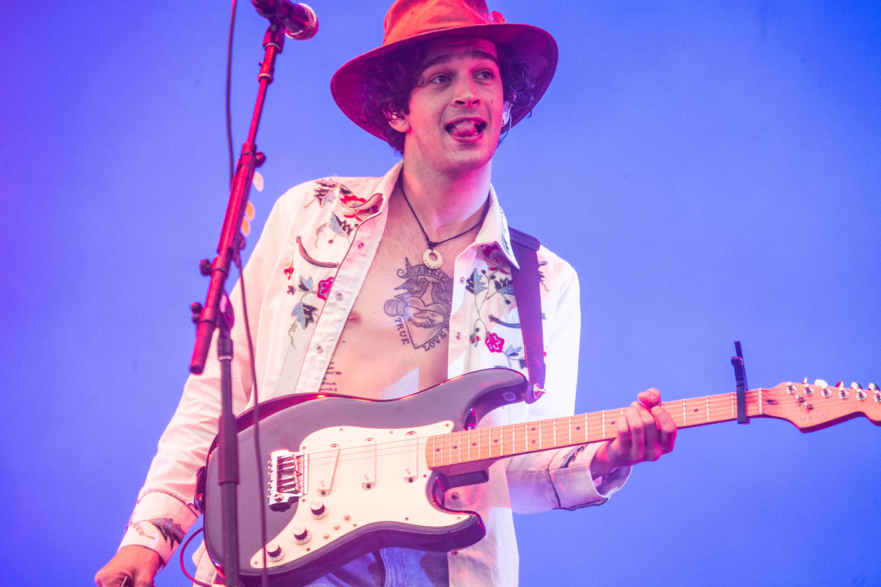 Matthew Healy of the english inde rock band The 1975 performing live at Pinkpop Festival 2019 in Netherlands (Photo by Roberto Finizio/NurPhoto via Getty Images)