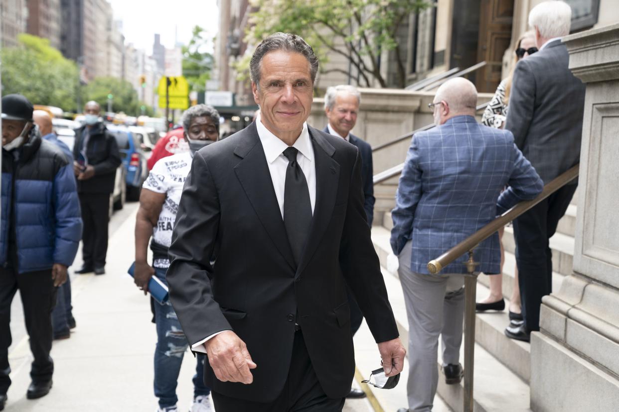 Former New York Gov. Andrew Cuomo leaves the memorial service of George McDonald at St. Ignatius Loyola Catholic Church on the Upper East Side on Wednesday, May 11, 2022 in Manhattan, New York. (Barry Williams)