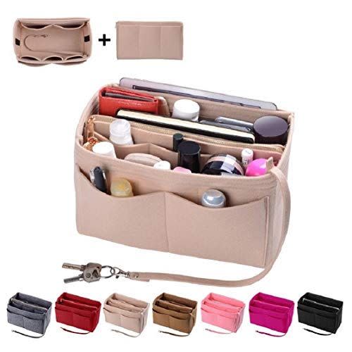 Purse Organzier, Bag Organizer with Metal Zipper (Medium, Beige)