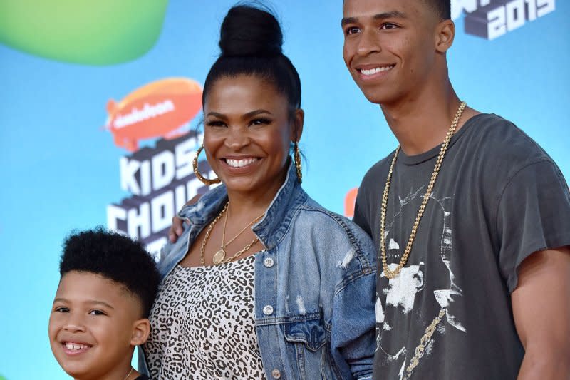 Nia Long (C) and her sons Kez (L) and Massai attend the Nickelodeon Kids' Choice Awards in 2019. File Photo by Chris Chew/UPI