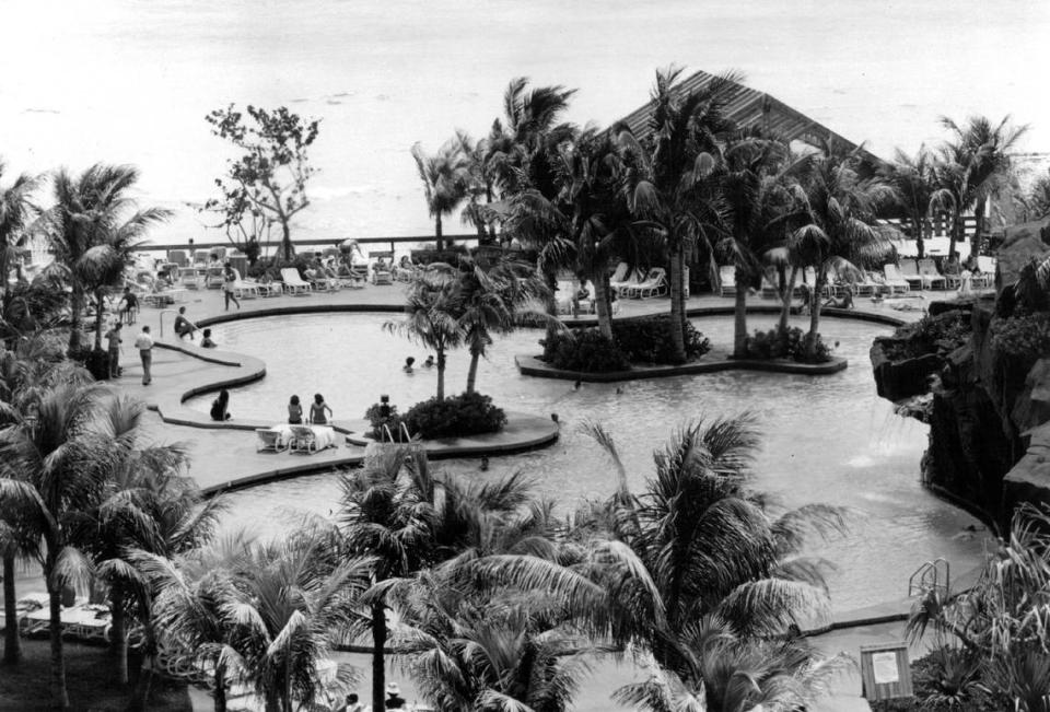 Another view of the rebuilt pool and rock grotto.