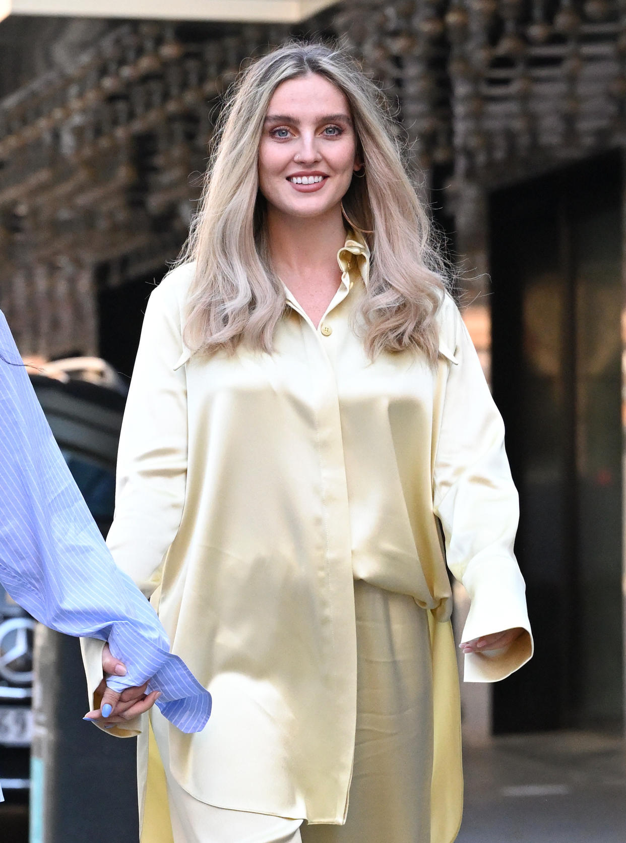 LONDON, ENGLAND - APRIL 30: Perrie Edwards of Little Mix arrives at Global radio studios on April 30, 2021 in London, England. (Photo by Karwai Tang/WireImage)