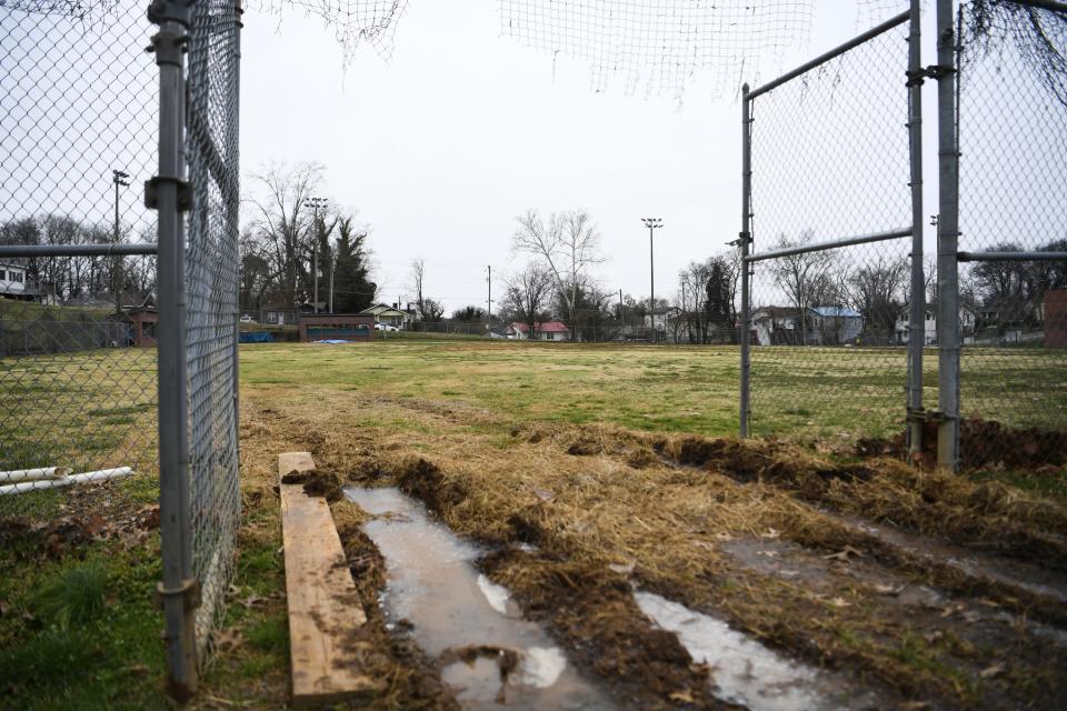 A vandal drove circles inside the ballpark at Austin-East Magnet High School on Tuesday morning, leaving muddy gashes across the playing field.