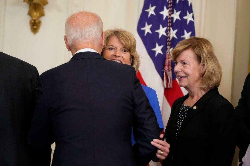 Despite President Joe Biden’s unpopularity Sen. Tammy Baldwin (D-WI) has not sustained much damage to her public polling as she seeks re-election. (Photo by Drew Angerer/Getty Images) (Getty Images)