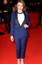 Maisie Williams was still girly, despite wearing menswear-inspired separates, in a Diesel Black Gold navy blue tuxedo in January at London's National Television Awards.