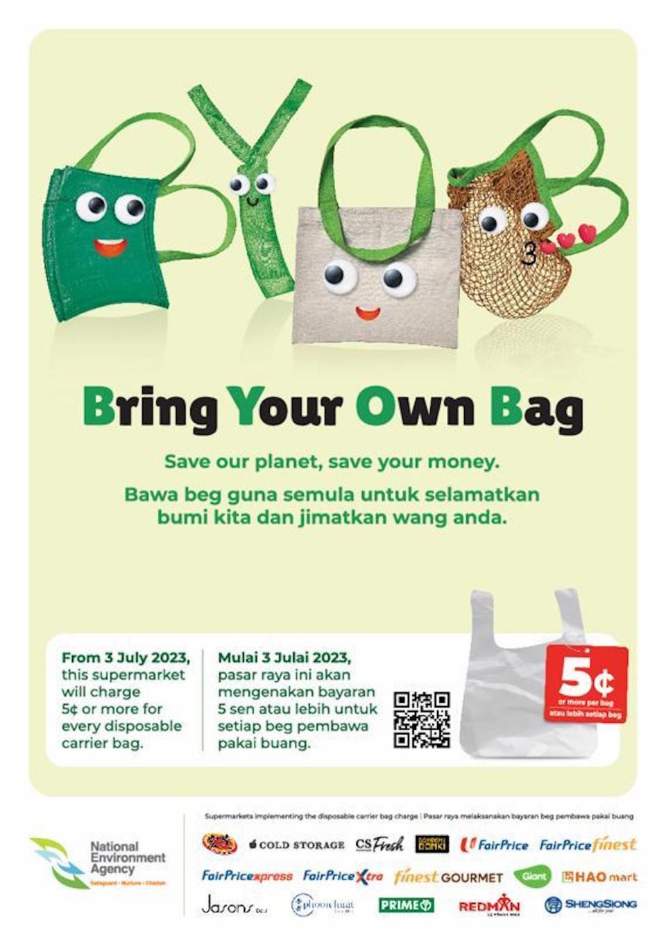 Poster advocating for reusable bags. (PHOTO: NEA)