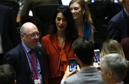 Activist Amal Clooney (C) attends a United Nations Security Council meeting set to adopt a resolution to help preserve evidence of Islamic State crimes in Iraq, during the 72nd United Nations General Assembly at U.N. Headquarters in New York, U.S., September 21, 2017. REUTERS/Brendan McDermid