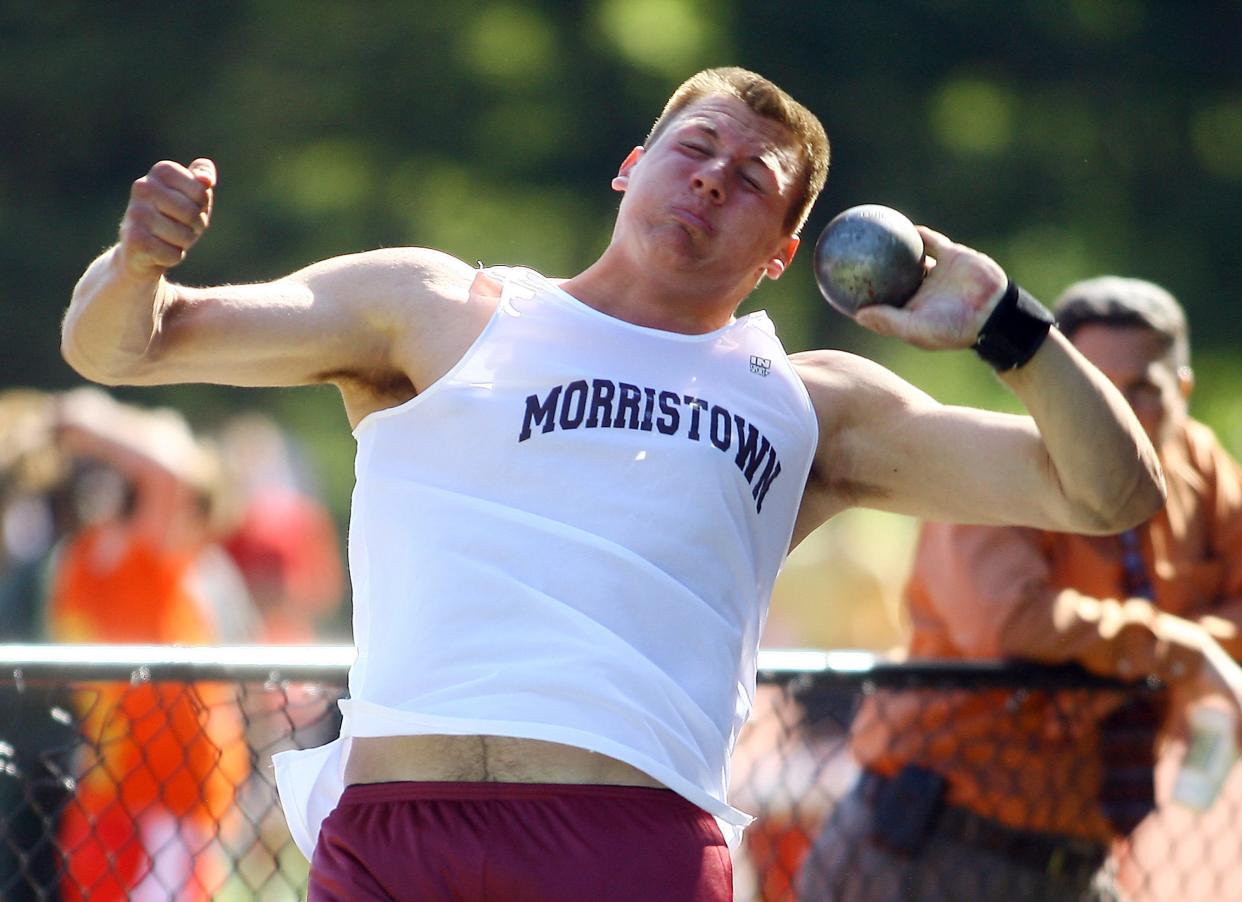 Shot-putter NIck Vena, then a Morristown High School senior, at a 2011 competition. He'll be enshrined Saturday on the Wall of Fame of the Penn Relays, one of the nation's premiere track and field competitions.