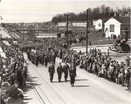 Bill Sergeant leads the Gate Opening Parade in Oak Ridge on March 19, 1949.